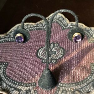 Vintage 14K Yellow Gold Amethyst Earrings Fancy Ov